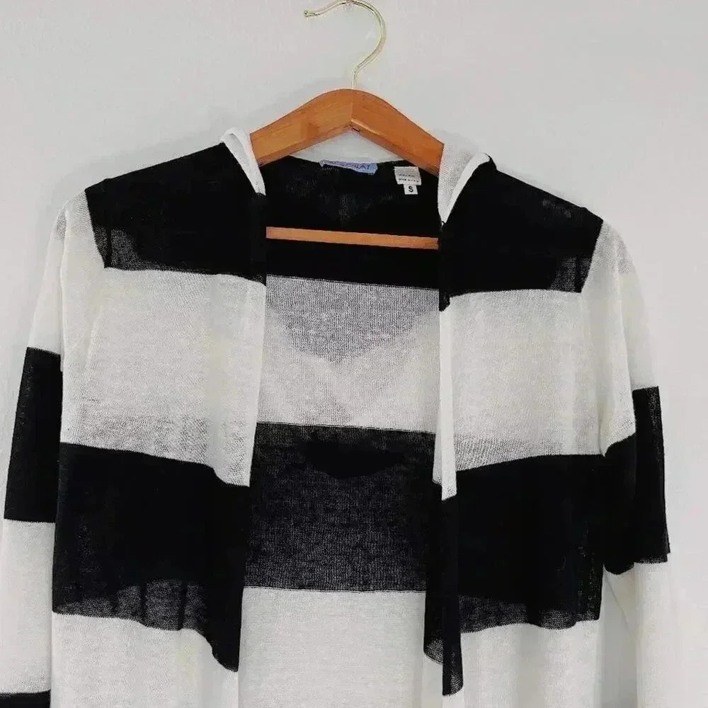 Acrobat Black and White Striped Linen Cardigan Long Sleeve Women's Size S - Picture 2 of 7